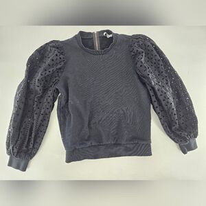 Black Embellished Boxy Long Sleeve Sweatshirt with flower arm hole pattern Sz XS